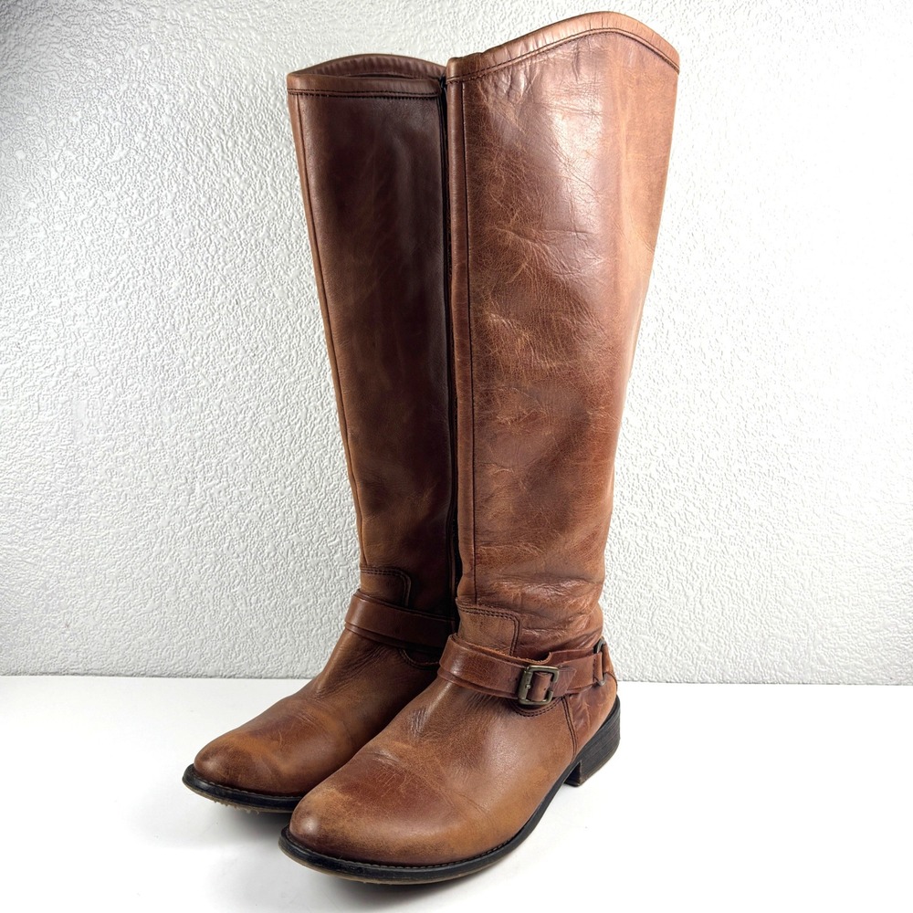 Hinge Devin Tall Riding Boots Womens 7.5 Brown Leather Harness Buckle Norstrom